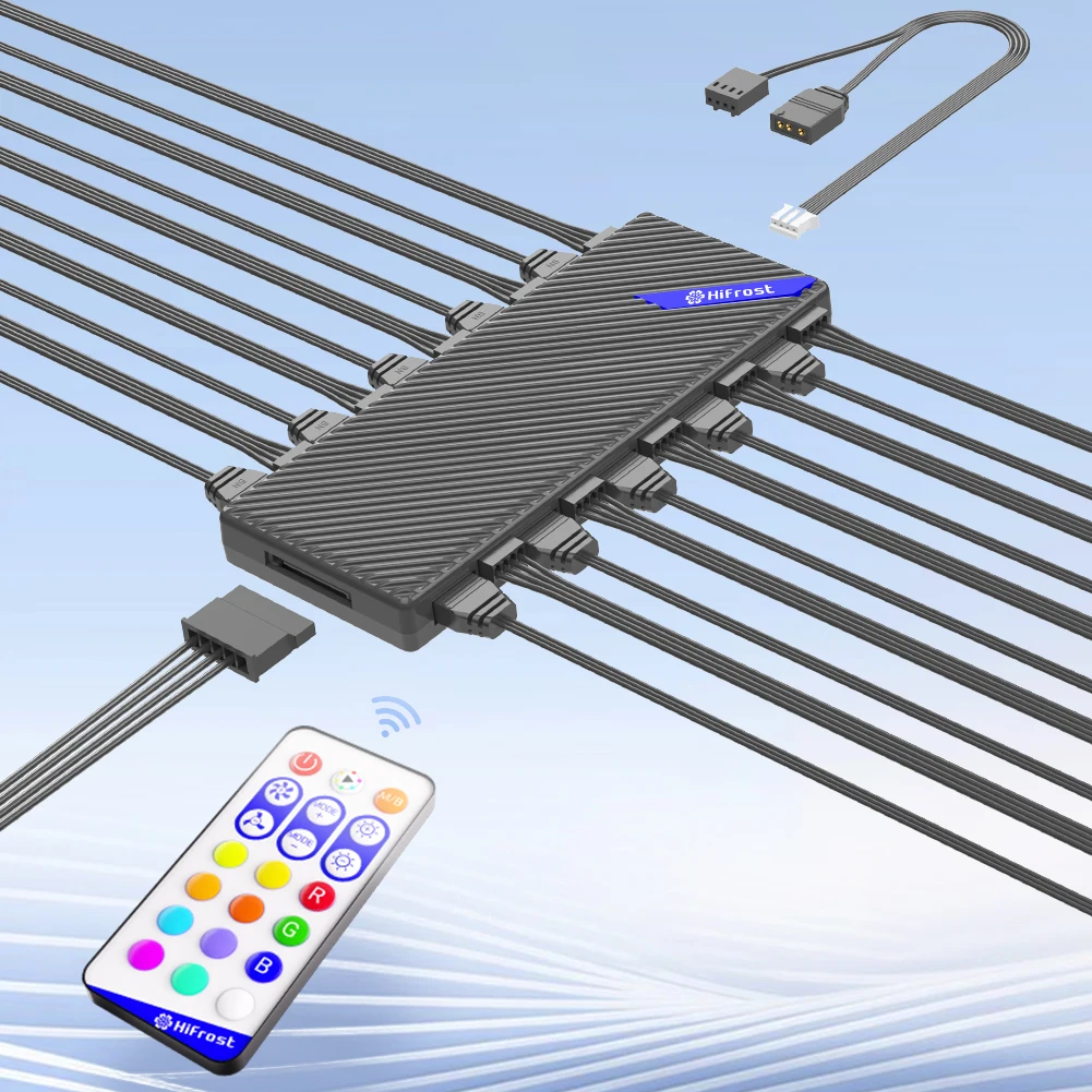 5V 3Pin ARGB PWM Speed Controller Cooling Fan Hub with Smart Remote Control Magnetic Fan Hub Splitter SATA for Computer PC Case