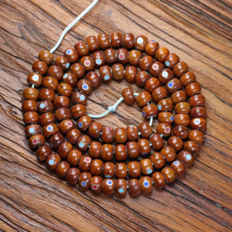 

Natural Yak Bone Inlaid Multi-Treasure 108 Beads Tibetan Buddhist Bracelet