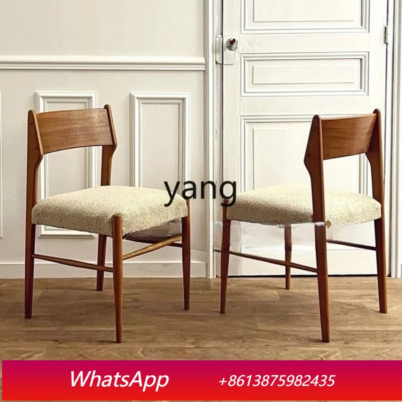 LTT Antique Cream Light Luxury High-Grade Lambswool Solid Wood Dining Chair Italian Chair