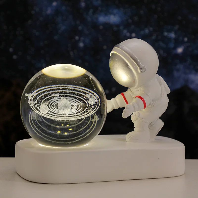 Creative Astronaut Crystal Ball Led Night Light for Children Bedroom Planet Space USB Lamp Christmas Kid Gift Desktop Decoration