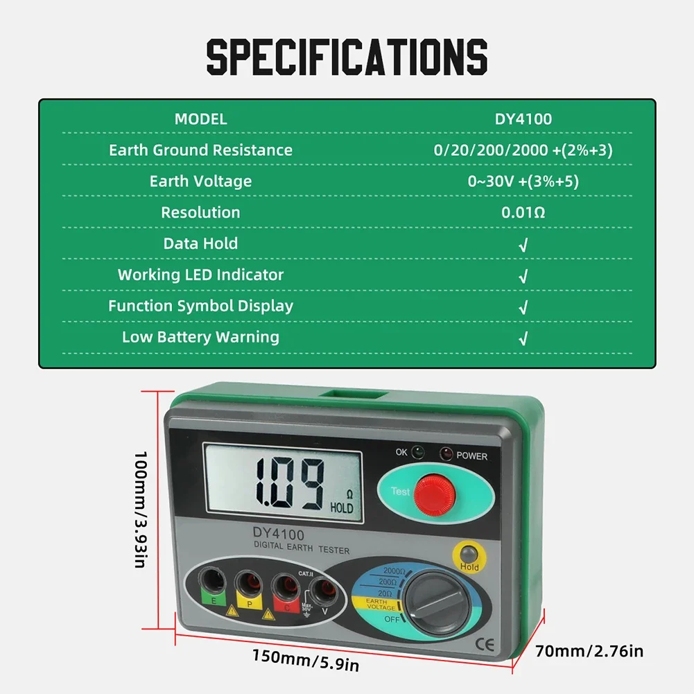 Ground Resistance Meter Digital Earth Ground Resistance Meter Fast Measurement Professional Measurement Assurance