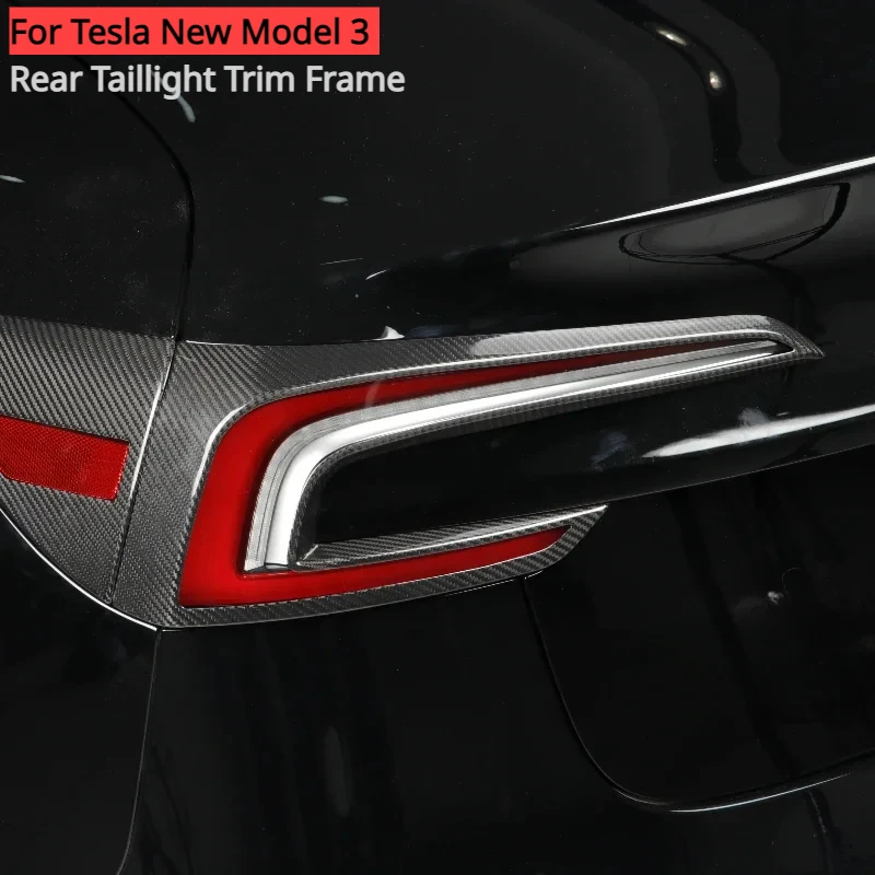 For Tesla Model 3 Highland 2024 Real Carbon Fiber Exterior Rear Tail Light Lamp Charging Port Side Stickers Trim Accessories