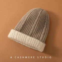 MERRILAMB cappelli invernali da donna 100% capra Cashmere berretti lavorati a maglia berretto da donna berretto caldo spesso Skullies cappello Solid Hedging Caps