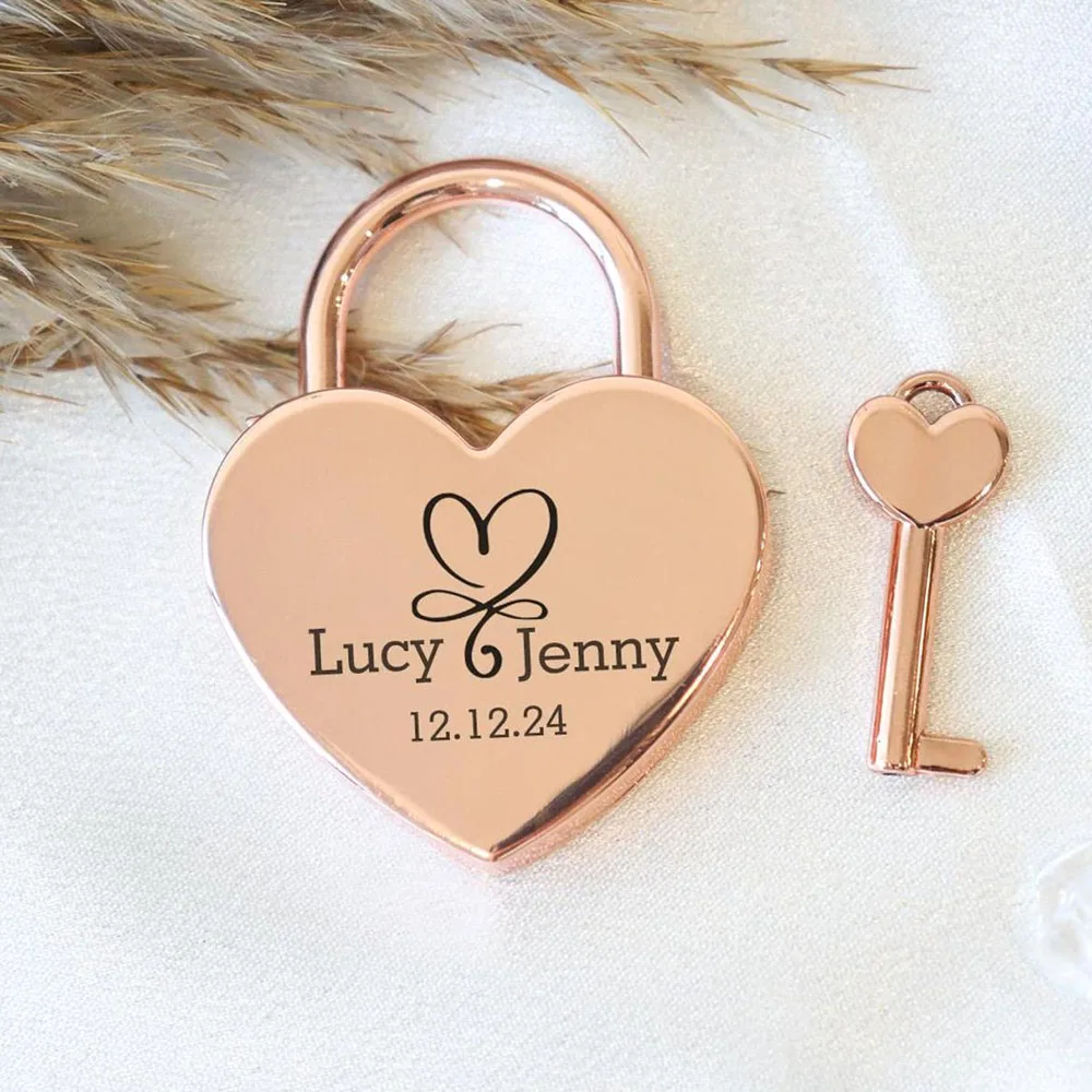 Customized Heart Love Lock with Key Personalised Intials Padlock Key and Lock Fashion Jewelry Wedding Engagement Couple Gifts