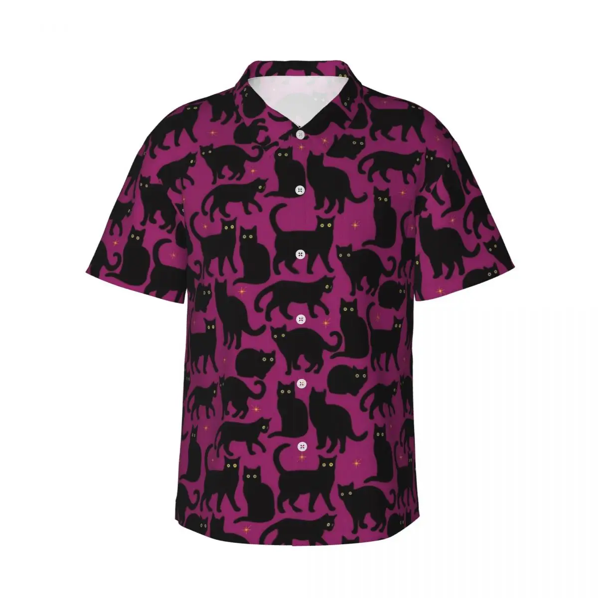 Magic Cats Print Hawaiian Shirt Male Vacation Black Animal Casual Shirts Short-Sleeve Y2K Funny Graphic Vintage Oversize Blouses