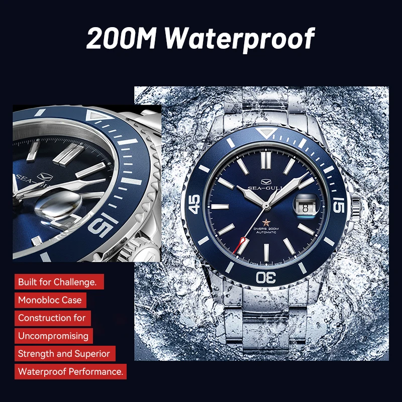 Martı relogio masculino Erkekler İzle 200 m Dalış İş Su Geçirmez Moda Otomatik Mekanik Saat Okyanus 816.32.1523