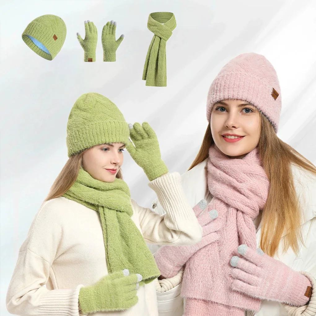 3 قطعة/المجموعة النساء الشتاء قبعة وشاح قفازات فو الفراء الكرة المراهقين الفتيات محبوك دفئا دعوى آذان دافئة امرأة قبعة مجموعة ركوب الخيل في الهواء الطلق