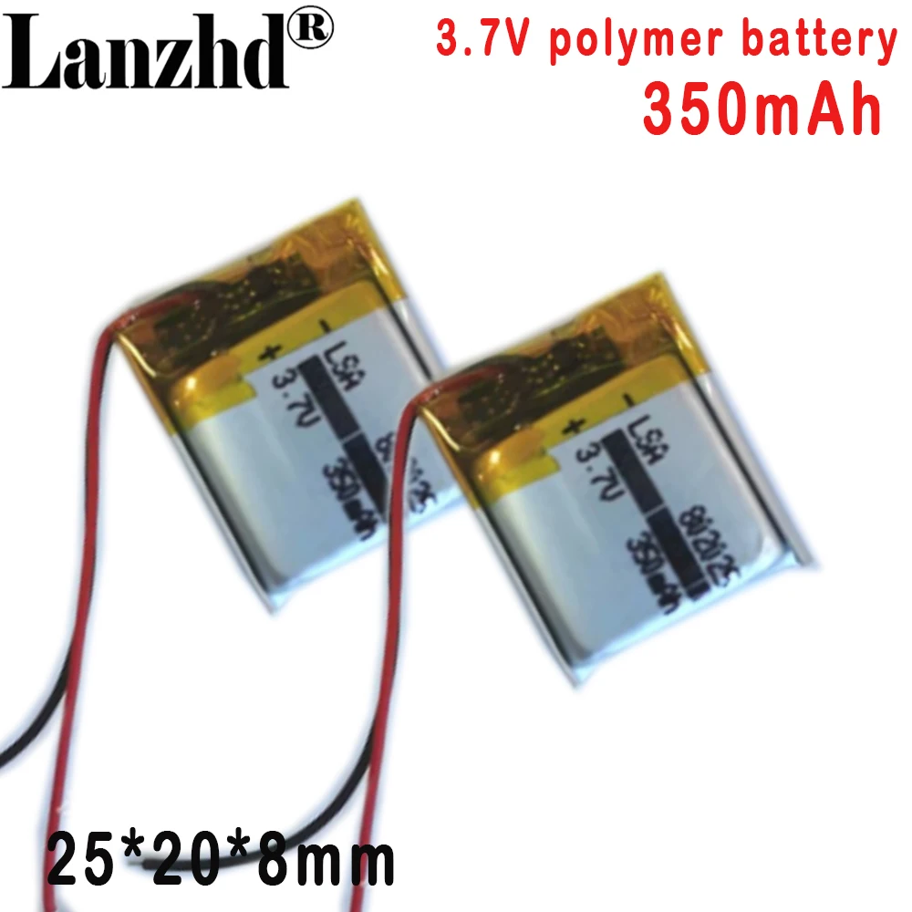 celda de batería de 3,7 V 802025   Batería de polímero de litio de 350MAH para altavoz de tarjeta enchufable de cámara Bluetooth de audio inteligente con luz LED