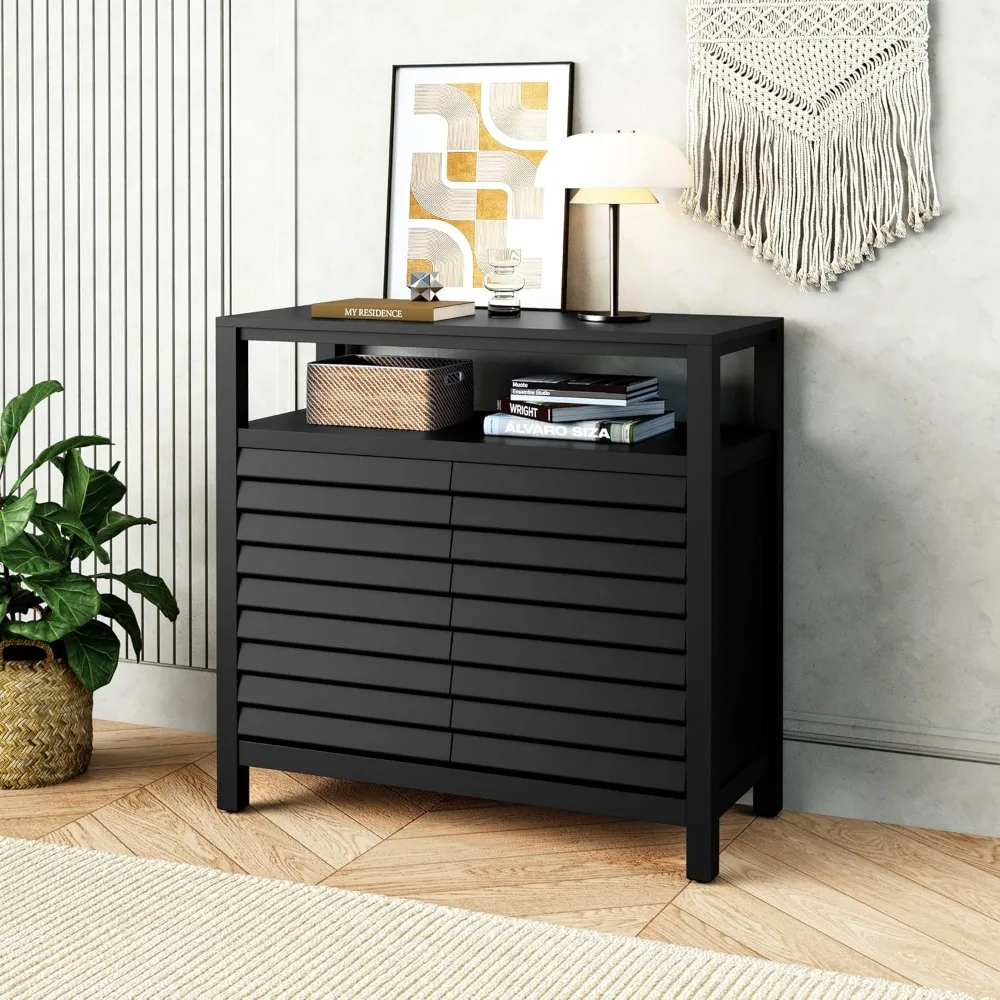 

Home-Office Cabinet with 2 Doors, Sideboard Buffet Cabinet with Open Shelf, Decorative Credenza Storage Cabinet with Louver Des