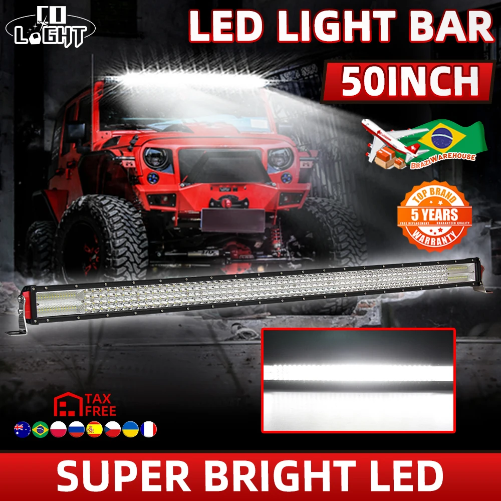 

CO LIGHT 12D 4-рядная 50-дюймовая светодиодная панель 12 В 24 В Точечный прожектор 100000LM Светодиодная панель дальнего света для внедорожников 4x4 Грузовики Lada SUV