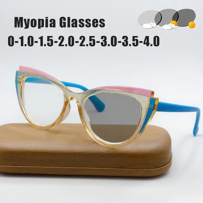 

Fashion Cat's Eye Photochromic Myopia Glasses Women's INS Style Comfortable Large Frame Short Sight Glasses Popular Eyeglasses