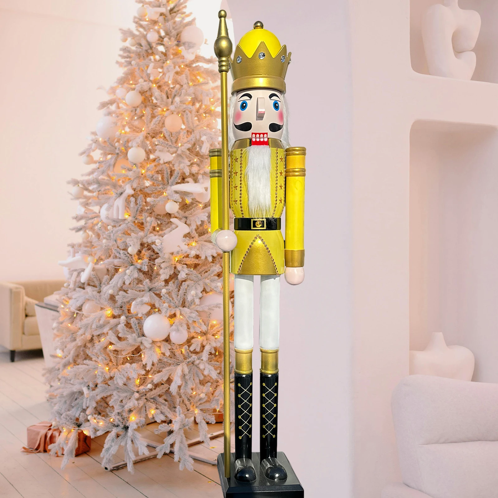 CDL Wooden Nutcracker 6 feet 1.8m High Yellow and White King Wooden Nutcracker Figurine Home Decor Bithday Party K26