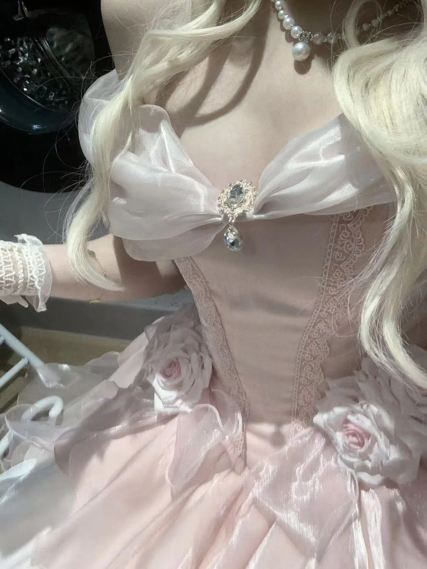 

Lolita Dress Annual Meeting Evening Dress 2026 New Kawaii Pink White Gradient Flower Lolita OP Off-Shoulder 3D Rose Tiered Dress