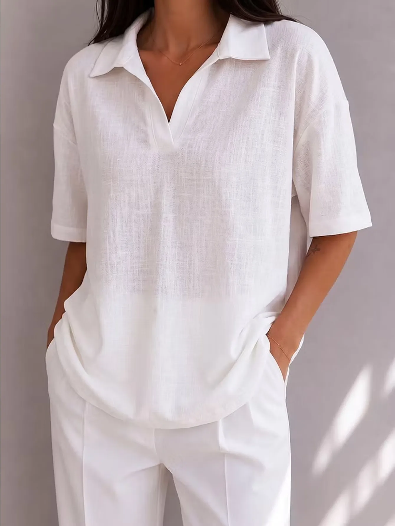 100% Baumwolle Lässiges Polohemd für Damen, Bequemer und Weicher Reiner Baumwollstoff – Detail 5