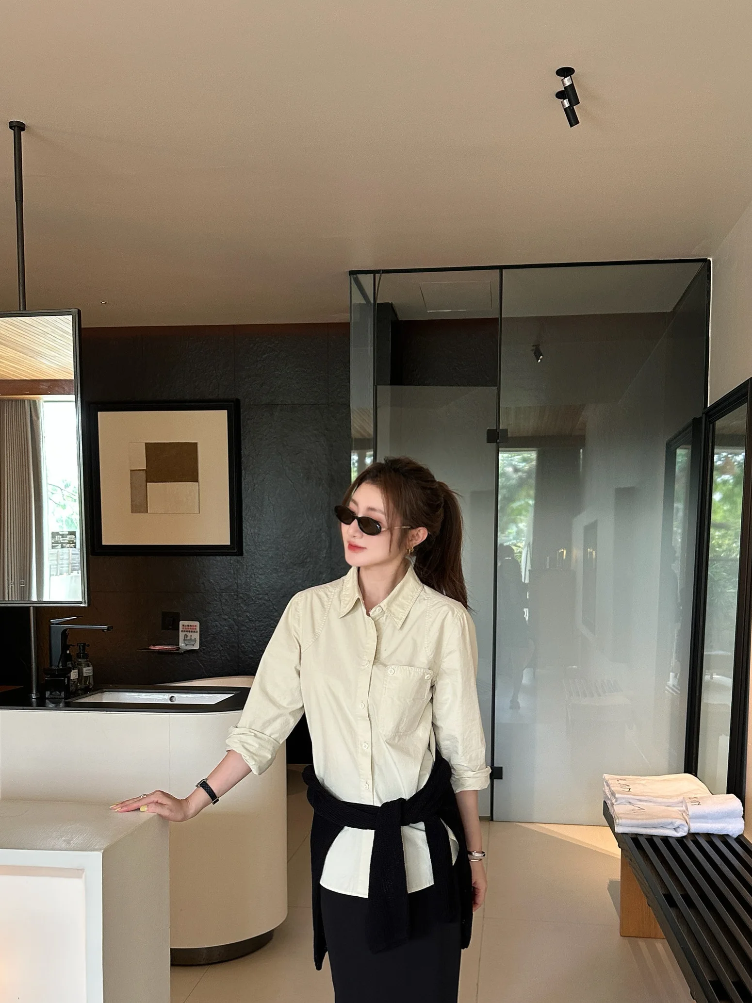 

AIMURSE: Женская повседневная хлопковая рубашка особого цвета, простая, универсальная, дышащая, комфортная, с длинным рукавом, для весеннего сезона