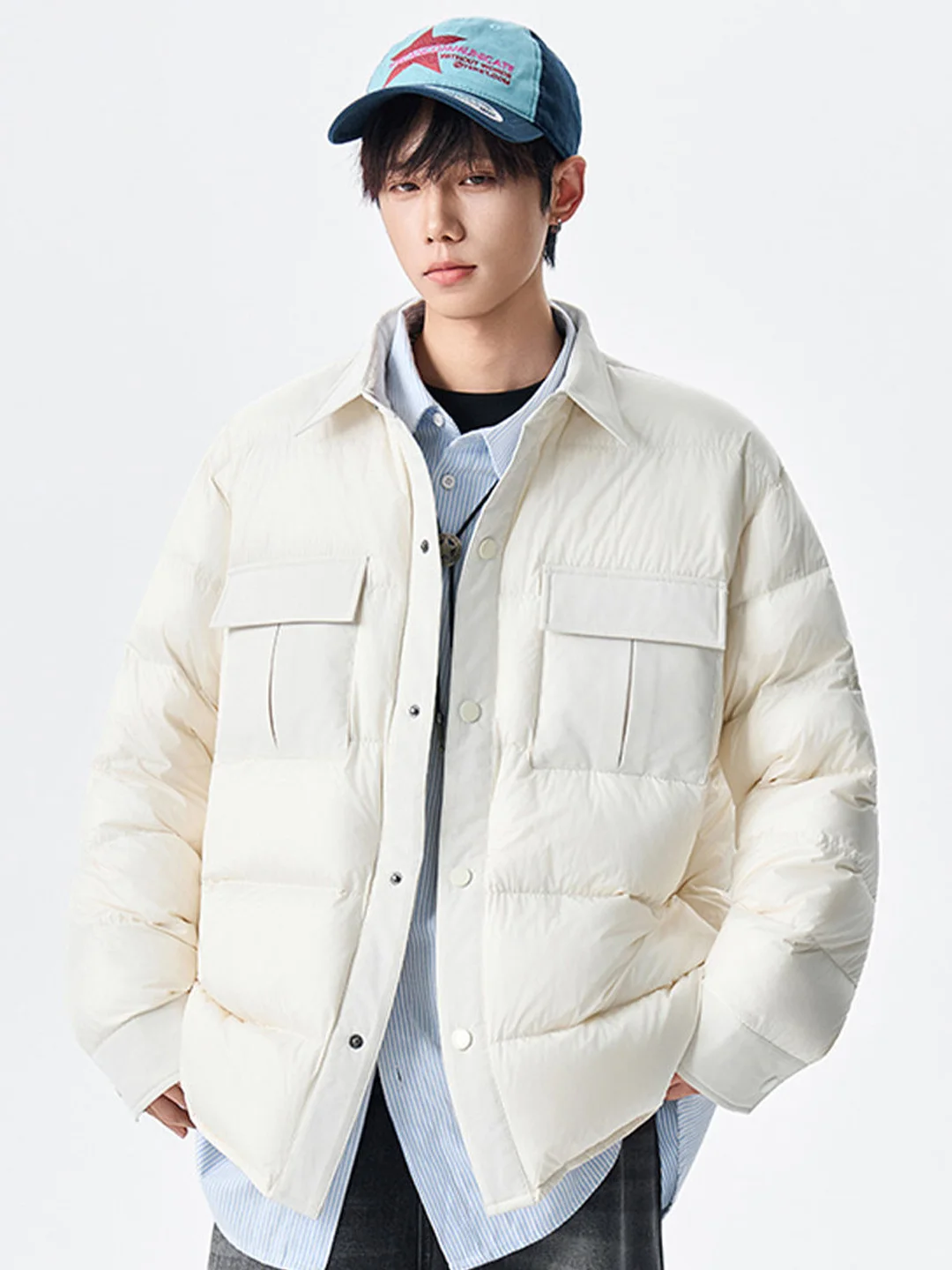 

Мужская модная универсальная белая пуховая куртка American Sle с воротником, зимнее теплое утолщенное пальто