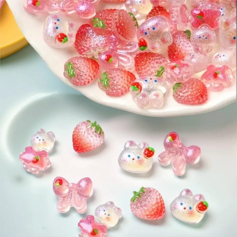 50 قطعة أرنب الفراولة المختلطة الراتنج مسمار السحر الوردي Kawaii فراشة القوس الأرنب الراين الكرتون الحيوان مانيكير اكسسوارات