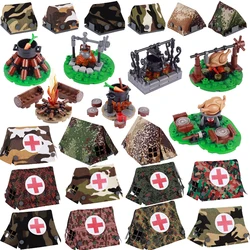 MOC Military Building Blocks Army Soldier Figures Battle Field Medical Teams Camouflage Spotted Tent Bonfire Bricks Toys Weapon