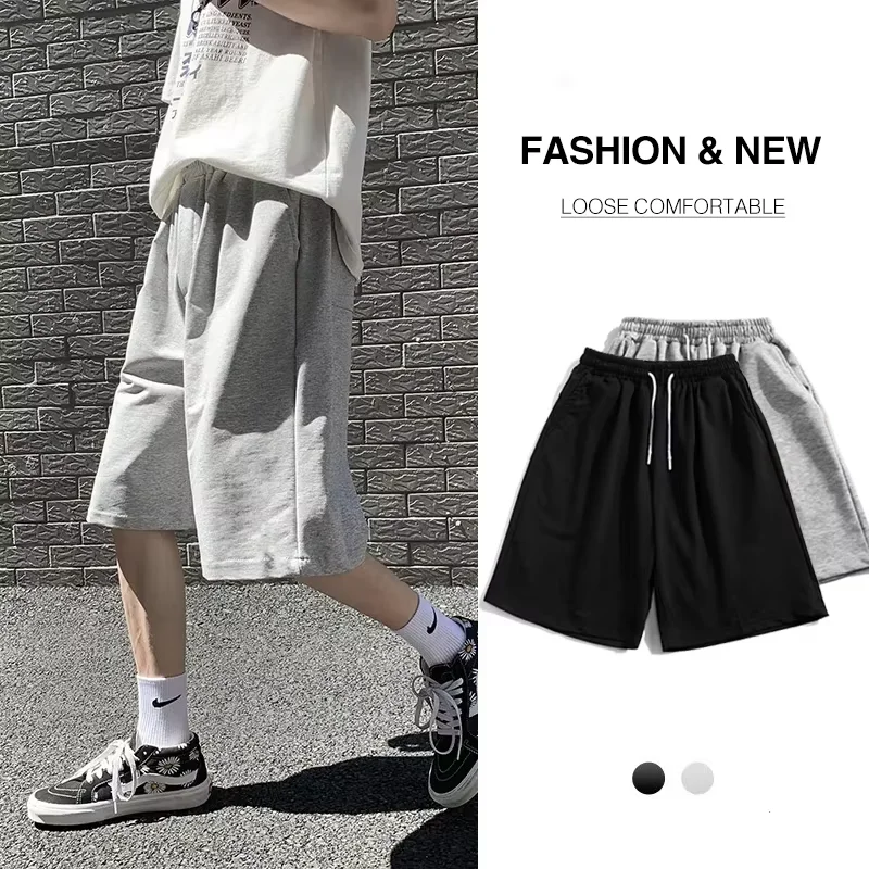 Pantalones Cortos de Verano para Hombre, Holgados, Deportivos, para Baloncesto, con Cordón, hasta la Rodilla, Gris/Negro, Bermuda, Casuales, de Playa