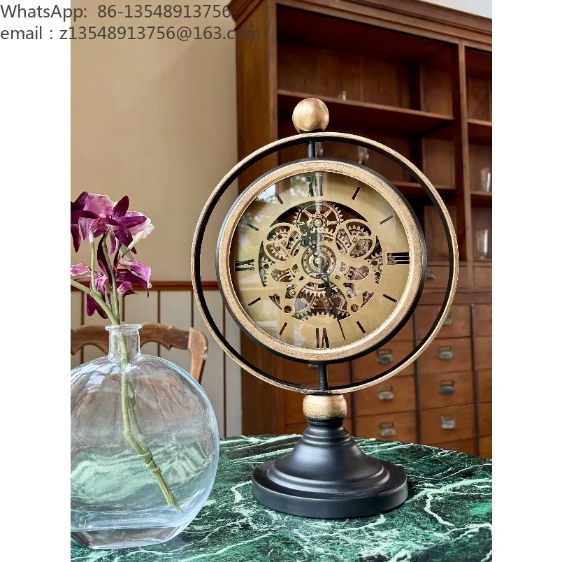 American Vintage Luxury Table Clock Art Creative Decorative Desk Clock High‑Grade Ornament for Home Living Room