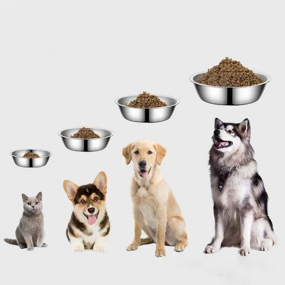 

Durable Large Capacity Dog Bowl Non-rust Stainless Steel Cat Water Feeder Bowls Silver Pet Food Container Indoor