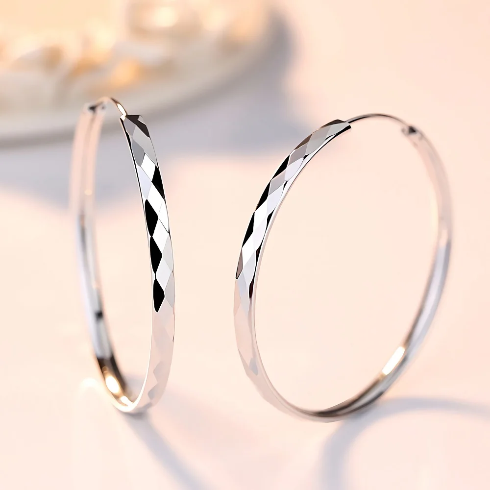 

Fine 925 Sterling Silver Luxury 5cm Big Circle Hoop Earrings For Charms Original Designer Party Wedding Jewelry Gifts