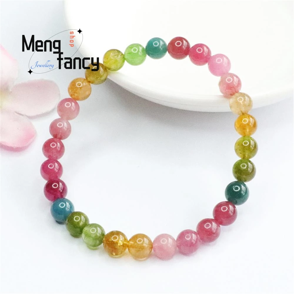 

Natural Rainbow Tourmaline Exquisite Elegant Simple Bracelet Brazilian Old Mine Crystal Coloured Treasure Fashion Luxury Jewelry