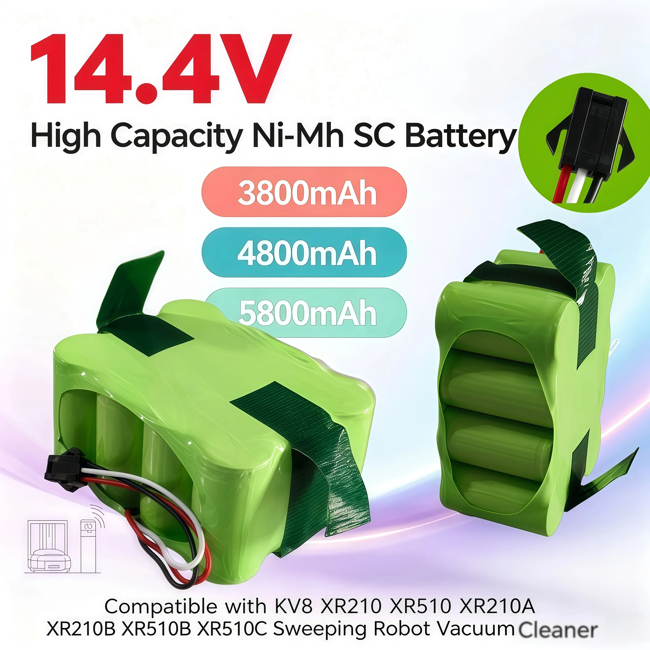 14.4V High Capacity Ni‑MH SC Battery Pack For KV8 XR210 XR510 XR210B XR510B Sweeping Robot Vacuum Cleaner