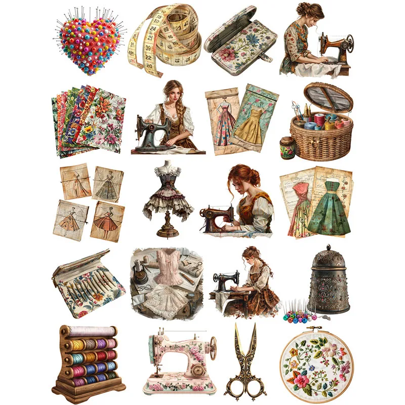 20Pcs/Pack Vintage Sewing Sticker DIY Craft Scrapbooking Album Junk Journal Decorative Stickers