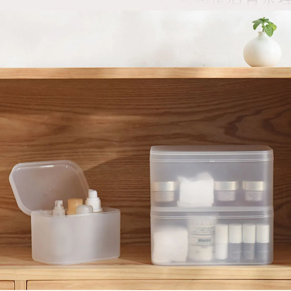 Desktop Dustproof Cosmetics Storage Box Transparent Plastic Compartment Frosted Boxes Large Capacity Jewelry Organizer Case