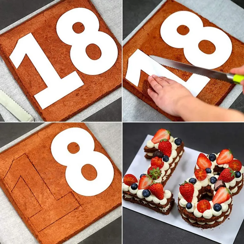 10/12/14/16Inch Large Number Cake Stencils Molds Anniversary Cake Maker Fillings Layered Baking Tools for DIY Wedding Birthday