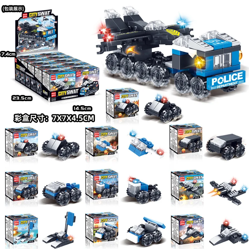 10 in 1 ใช้งานร่วมกับ Lego Building Blocks DIY รถตํารวจ Fire รถบรรทุกปราสาทอิฐของเล่นเพื่อการศึกษาเด็กของขวัญ