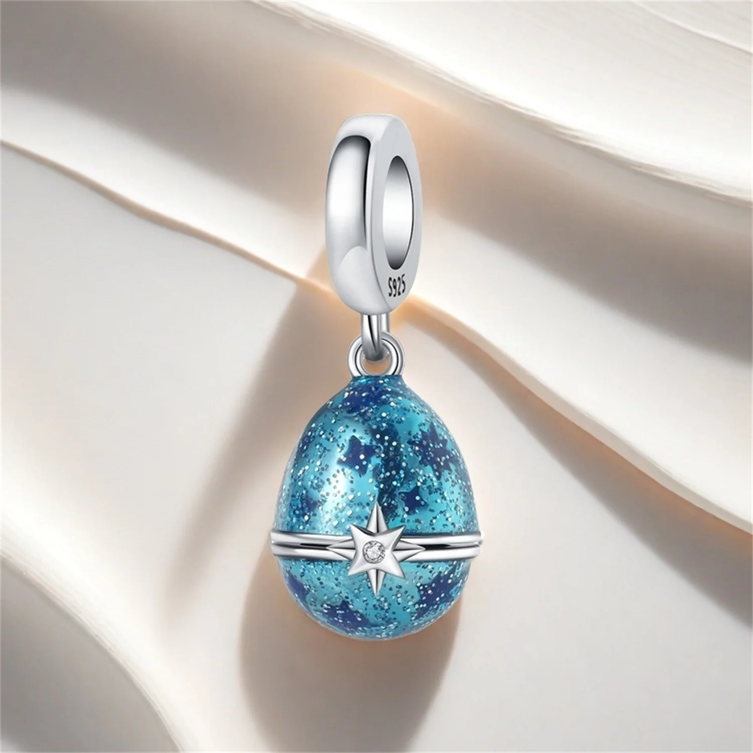 925 Sterling Silver Blue Star Easter Egg Pendants Bracelet Charms Fit Women Jewelry Party Beads DIY Fine Gifts Accessories