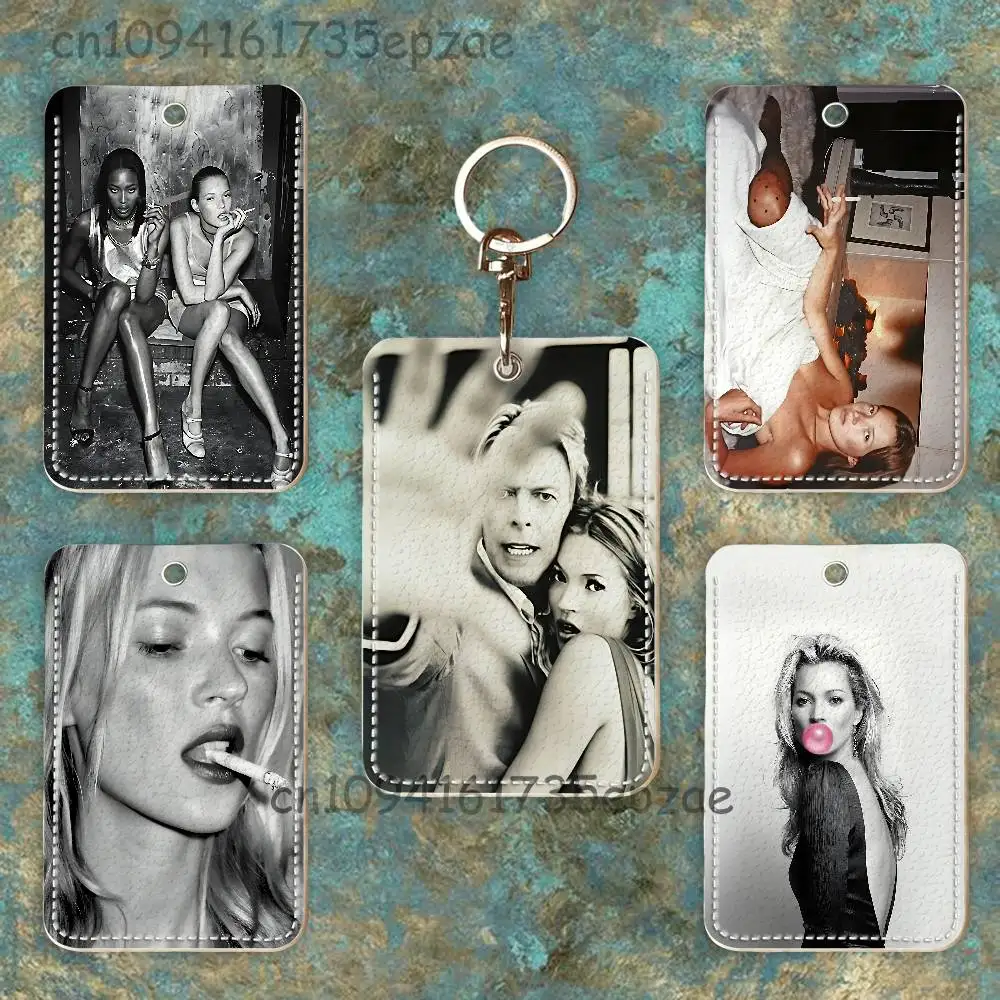 

K-Kate M-Moss Model Rectangle Card Case Keychain Access Card Bag Key Tag Ring Leather Card Holder Key Ring Access