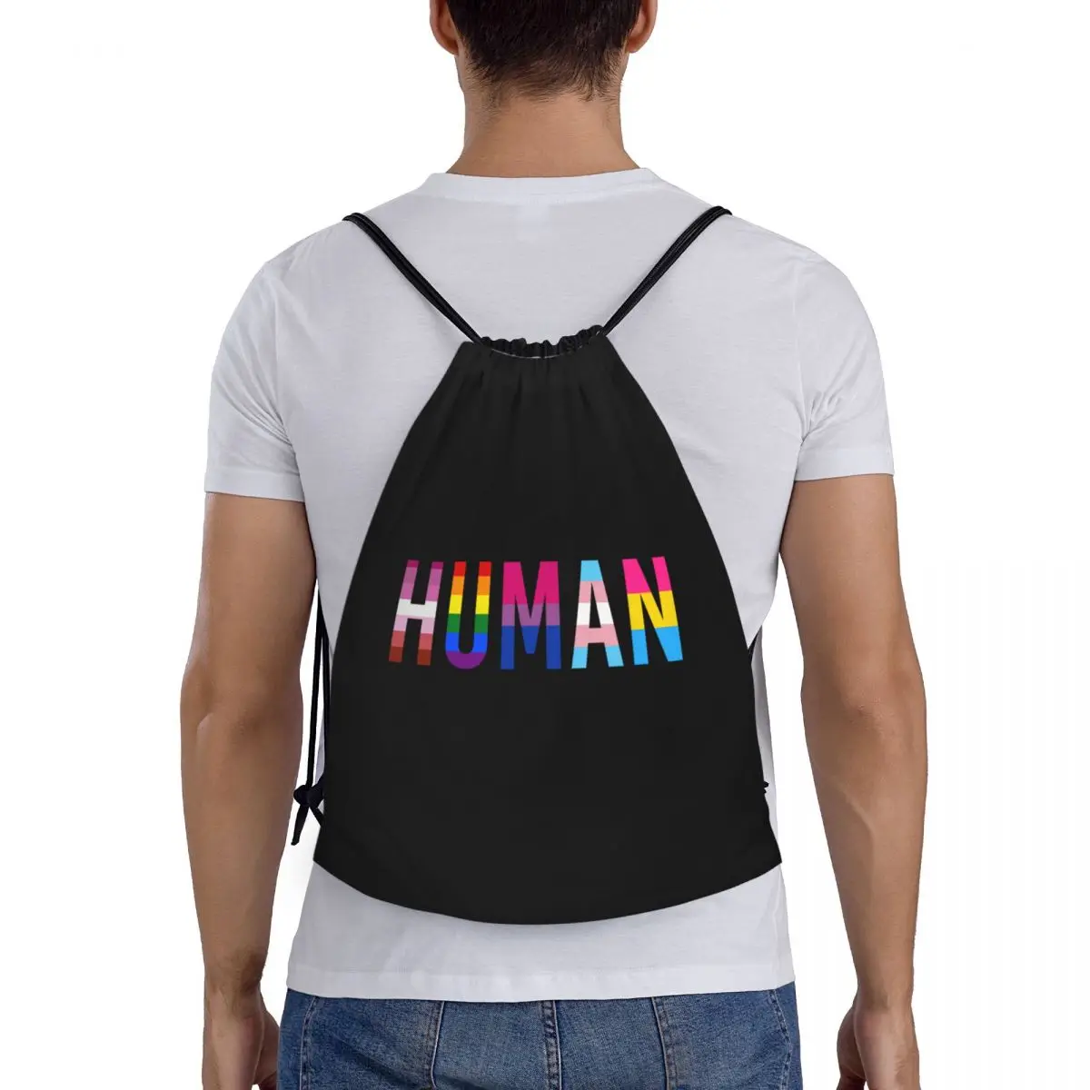 Mochila com cordão para homens e mulheres, arco-íris personalizado, Lgbt humano, leve, lésbicas, gays, Pride Gym Sports Sacks