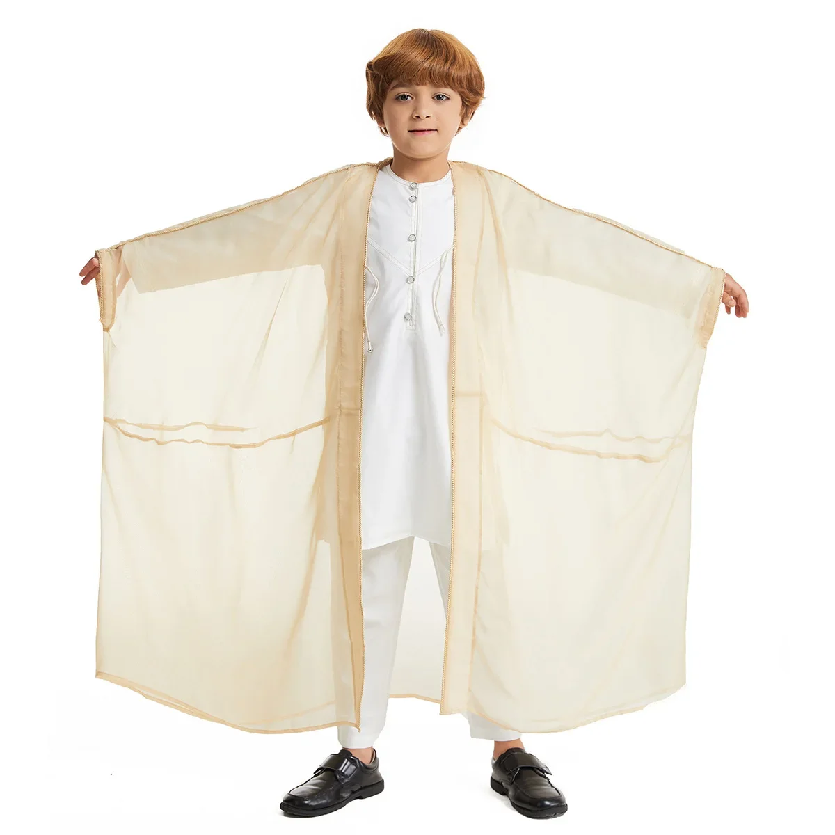 Muslim Boy Kids Open Kimono Abaya Dubai Turkey Kaftan Islam Jubba Thobe Arab Saudi Djellaba Dishdasha Dress Thawb Timur Tengah
