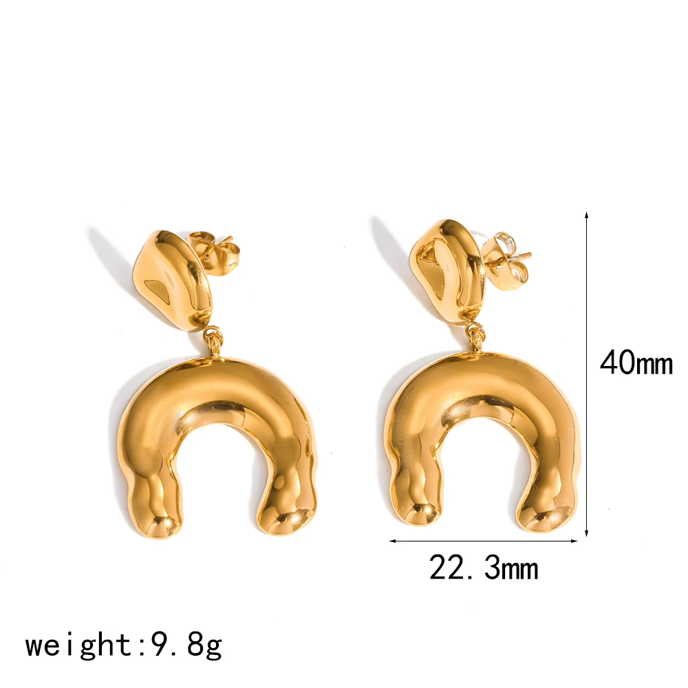 Modische, geometrische U-förmige Hängeohrringe, 18 Karat vergoldet, aus Edelstahl, wasserdicht, Damenaccessoires. – Detail 5