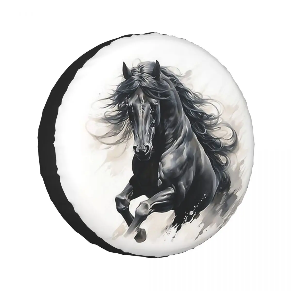 

Custom Black Stallion On White Background Spare Tire Cover for Car Pajero 4x4 Wheel Protector Covers 14" 15" 16" 17" Inch