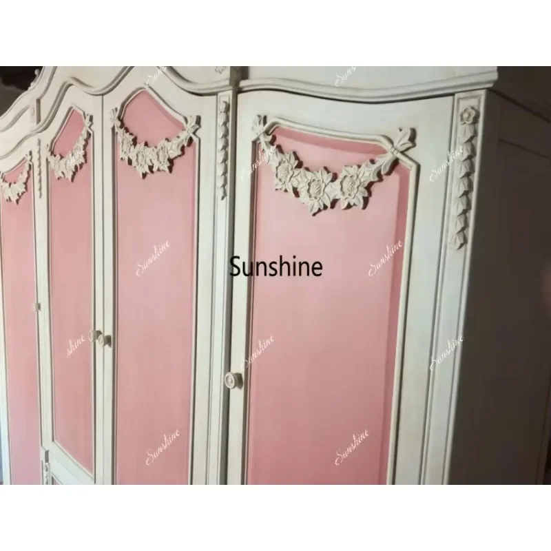 Rustic French retro wardrobe cabinet girl princess solid wood old light luxuryFT*/*/