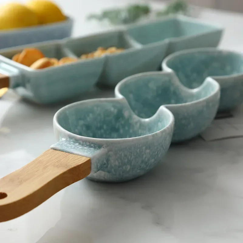 Household Grid Ceramic Bowl, Fruit Bowl, Salad Bowl, Chopsticks