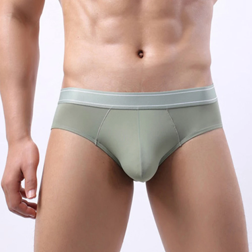 Men's Panties Sexy Ice Silk Briefs Bulge Pouch Underwear Male Breathable Underpants Comfortable Seamless Briefs Elastic Knickers