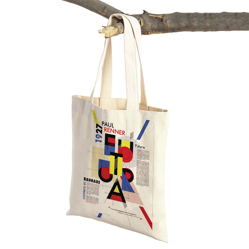 Bauhaus Minimalist Abstract Color Block Women Shopping Bags Double Print Casual Canvas Shoulder Handbag Child Shopper Bag