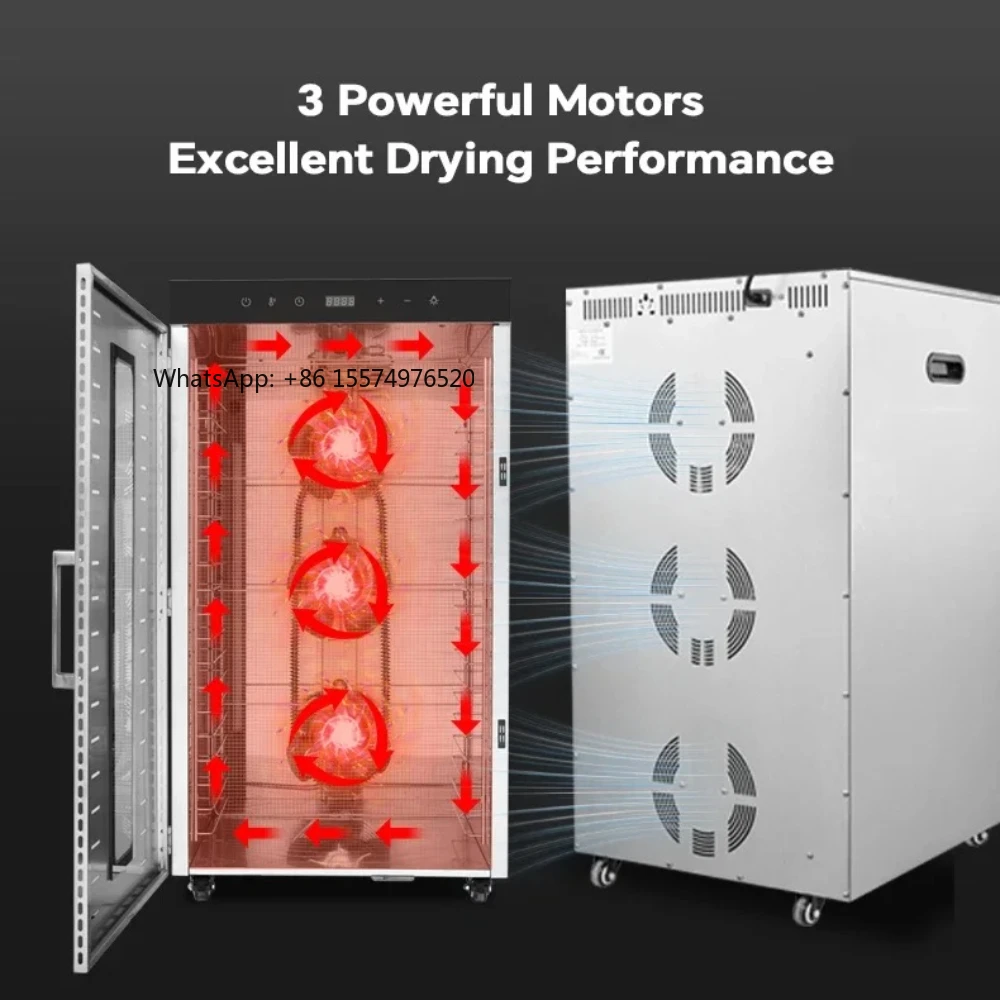 Commercial Food Dehydrator 20 Trays Stainless Steel Double-layer Insulation Vegetable Fruit Flower Spice Meat Dryer with Light