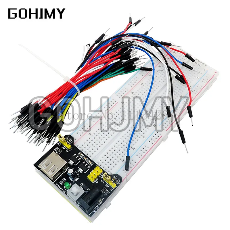 MB102 Breadboard power module + MB-102 830 points Solderless Prototype Bread board for arduino kit + 65pcs Jumper Wires Cable