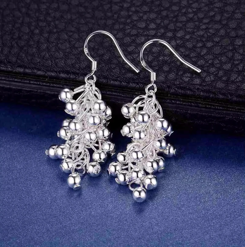 Hot 925 Sterling Silver Creative Grape Beads Drop Earrings For Woman Fashion Party Fine Gifts Elegant Noble Jewelry