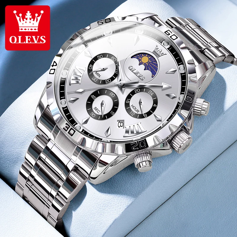 OLEVS 2949 Original Man Quartz Wristwatch Business Luminous Date Chronograph Moon Phase Luxury Classic Watches for Man