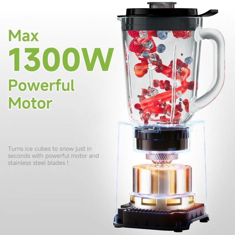 Stainless steel body, glass jar, low noise, multi-function meat grinder and blender, food processor