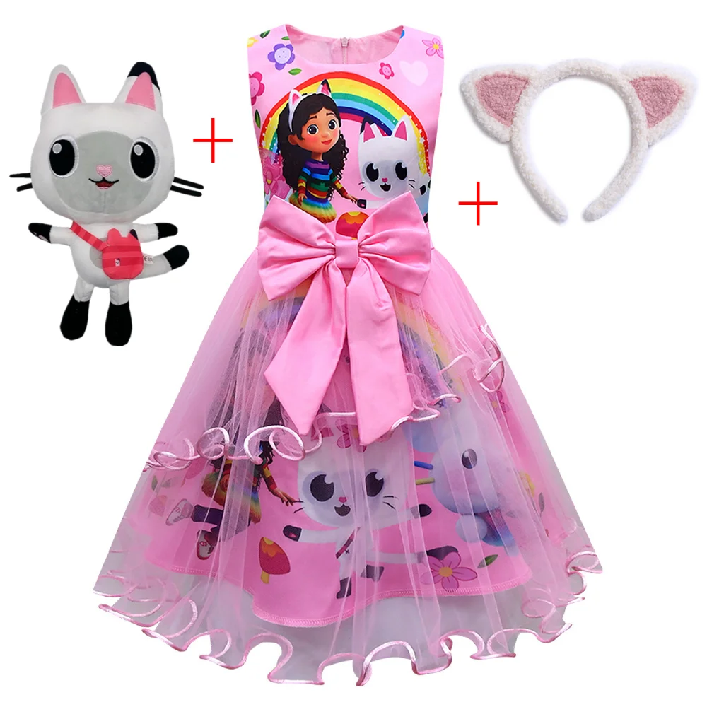 Girls Dress Summer New Short Sleeve gabby\'s dollhouse Princess Gabby Cat Mesh Tutu Skirt Children\'s Birthday Party Cosplay Dress