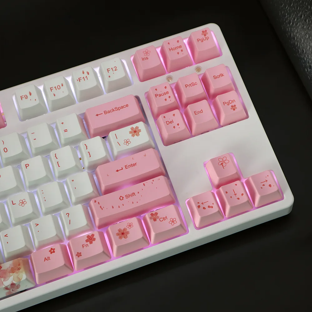 

Japanese Pink Cherry Keycap PBT Dyed Cherry Height 113 Keys Suitable for MX Switch Game Office Mechanical Keyboard