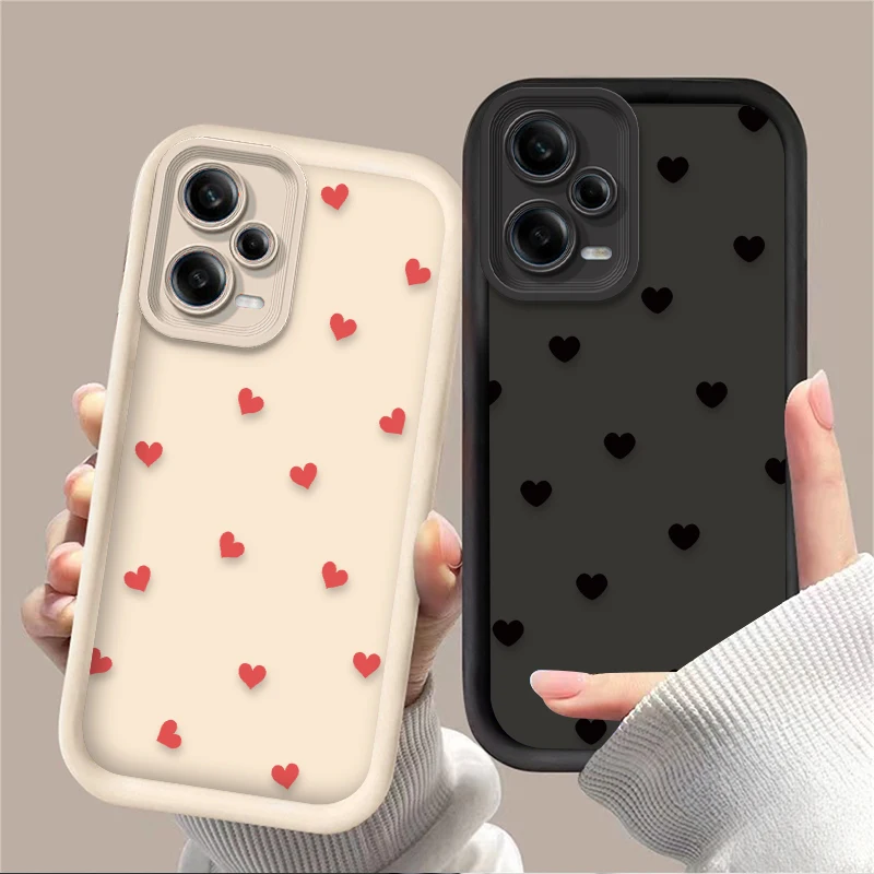 Black Small Love Heart Case for Xiaomi Redmi Note 13 14 14S 12 11 Pro Plus 5G 12S 11S 10S 10 9 Redmi 14C 13C 12C 12 4G Cover